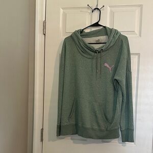 Puma Women's Green Hoodie with Pink Logo